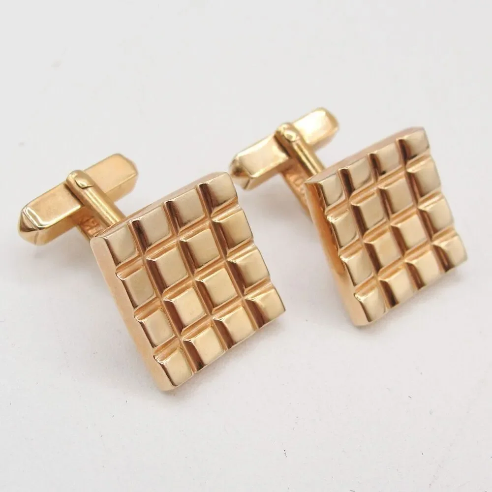 Vintage Swank Gold Tone Waffle Square Cufflinks Geometric Grid Block Pattern MCM